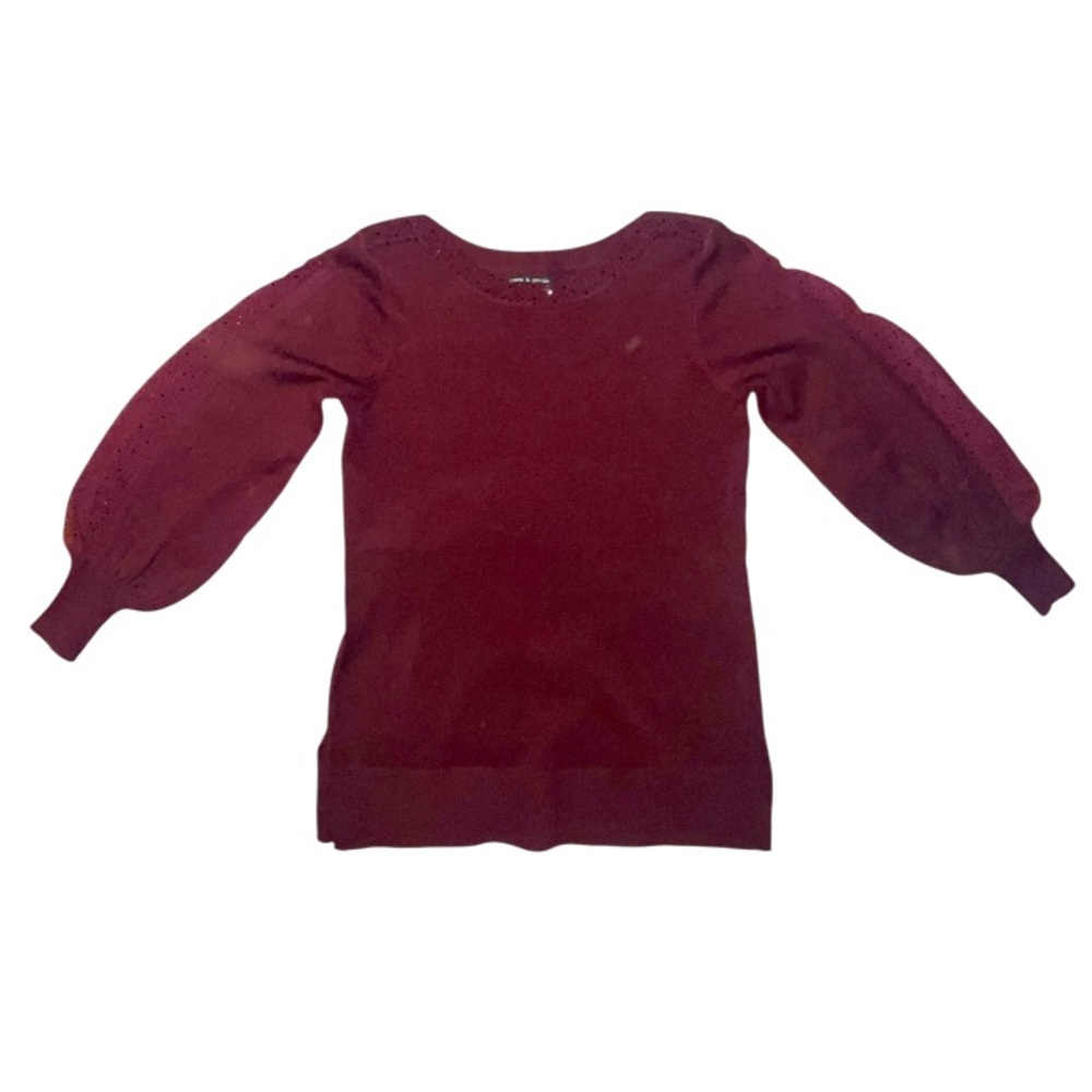 Cable & Gauge long Puff Sleeve Knit Shirt Jewel And Sheer Detail Size Medium